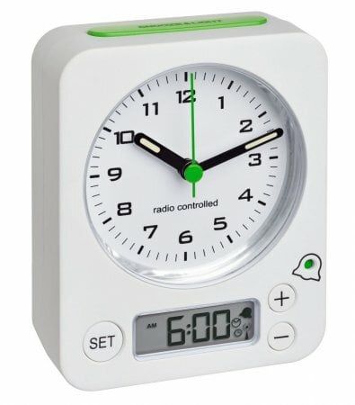 60.1511.02.04 TFA COMBO bezdrôtový budík s digitálnym nastavením, bielo-zelený