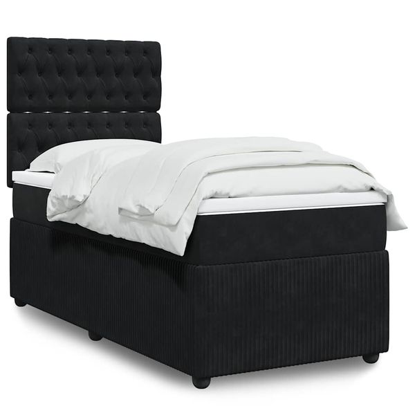 vidaXL Posteľný rám boxspring s matracom čierny 90x200 cm zamat
