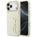 Karl Lagerfeld puzdro z PU kože s logom Karl script a kovovými tlačidlami fotoaparátu pre iPhone 17 Pro Max béžová
