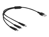 Kábel Lightning len na napájanie - USB s pínmi (samec) do Micro USB typ B, Lightning, USB-C s pínmi (samec) - 30 cm - čierna