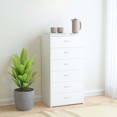 vidaXL Komoda so 6 zásuvkami, biela 50x34x96 cm, kompozitné drevo