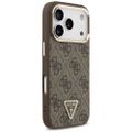 Guess Case Magsafe 4G PU kožené puzdro s trojuholníkovým logom a zlatým kovovým rámom fotoaparátu pre iPhone 17 Pro hnedá
