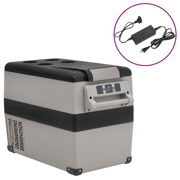 vidaXL Chladiaci box s rukoväťou a adaptérom čierno-sivý 35 l PP a PE