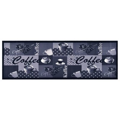 vidaXL Kuchynský koberec prateľný modrý dizajn s kávou 60x300 cm