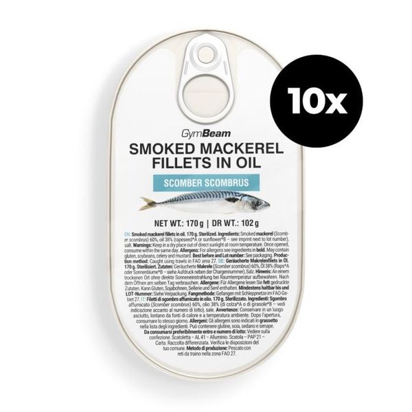 Filety z údenej makrely v oleji - GymBeam, 10 x 170 g