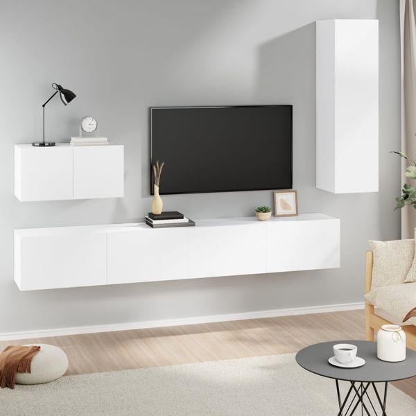 vidaXL 4-dielna súprava TV skriniek biela spracované drevo