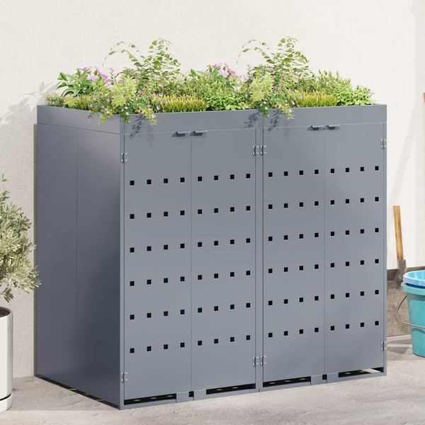 vidaXL Úložisko na 2 koše Wheelie Svetlosivá 136 x 77,5 x 121,5 cm