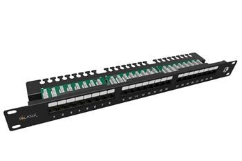 Solarix - 19" Patch panel 24 x RJ45 CAT5E UTP čierny s vyvážovacou lištou