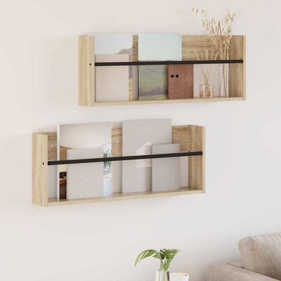 vidaXL Regál na časopisy s poličkou 2 pcs Sonoma dub 80 x 12 x 30 cm