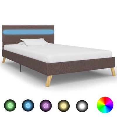 vidaXL Rám postele s LED svetlom sivohnedý 100x200 cm látkový