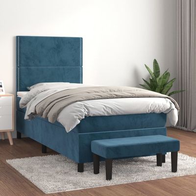vidaXL Posteľný rám boxsping s matracom tmavomodrý 80x200 cm zamat