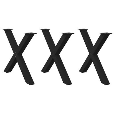 vidaXL Nohy k jedálenskému stolu v tvare X, 3 ks, čierne, 90 x (72-73) cm, oceľové