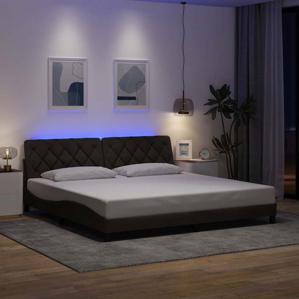 vidaXL Rám postele s LED osvetlením bez matraca, tmavohnedý, 200x200 cm, látkový