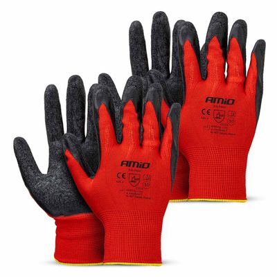 Ochranné rukavice polyesterové, potiahnuté latexom, veľkosť 10 (2 páry), trieda 2121X – AMiO-04637