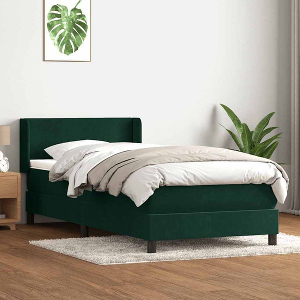 vidaXL Posteľný rám boxsping s matracom tmavozelený 90x210 cm zamat