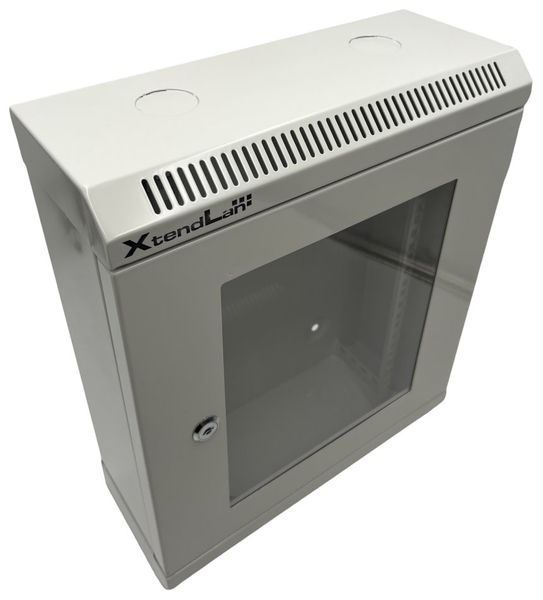 XtendLan Skříň 10", 9U, 140x350, šedý, prosklený Rozvadec, 10", na stenu, jednodílný, výška 9U, 190 x 350, sklenené dvere, plexisklo, nosnost 50kg, šedý