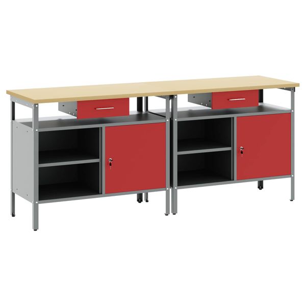 vidaXL Sada pracovného stola 2 pcs Červená a šedá 200 x 55 x 85 cm