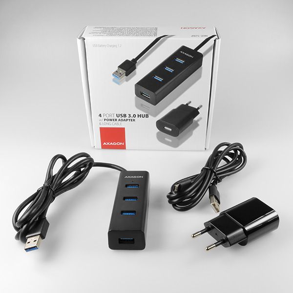 AXAGON HUE-S2BP, 4x USB 3.0 CHARGING hub, vrátane AC adaptéru, kábel USB-A 1.2m