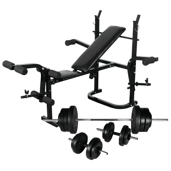 vidaXL Posilňovacia lavica+stojan na závažia a sada činiek 60,5 kg