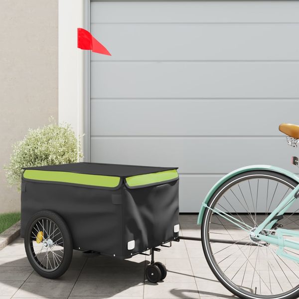 vidaXL Vozík za bicykel, čierno zelený 30 kg, železo