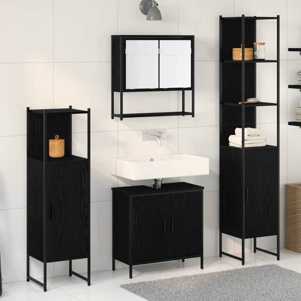 vidaXL Sada kúpeľňového nábytku 4 pcs Čierna Kompozitné drevo