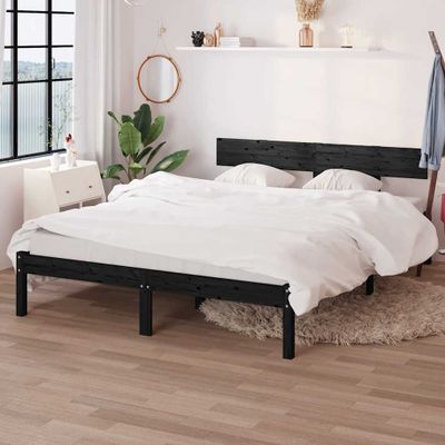 vidaXL Posteľný rám, čierny, borovicový masív 135x190cm dvojlôžko