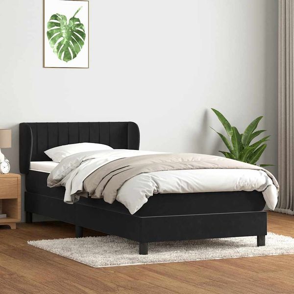 vidaXL Posteľný rám boxspring s matracom čierny 90x210 cm zamat