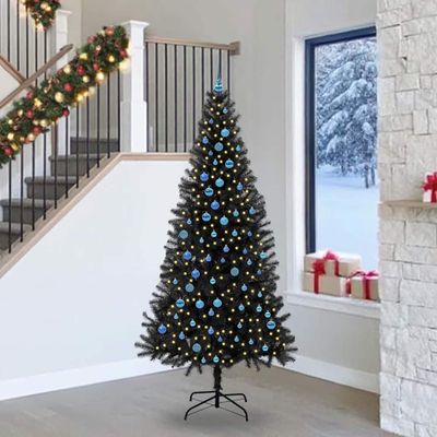 vidaXL Vianočný stromček s 300 LED-i so stojanom Čierna 240 cm PVC