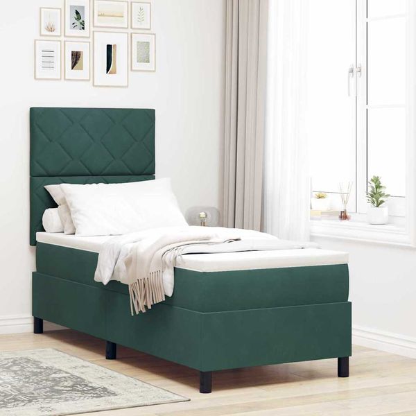 vidaXL Posteľ s pružinovým rámom Tmavozelená 80 x 200 cm Zamat