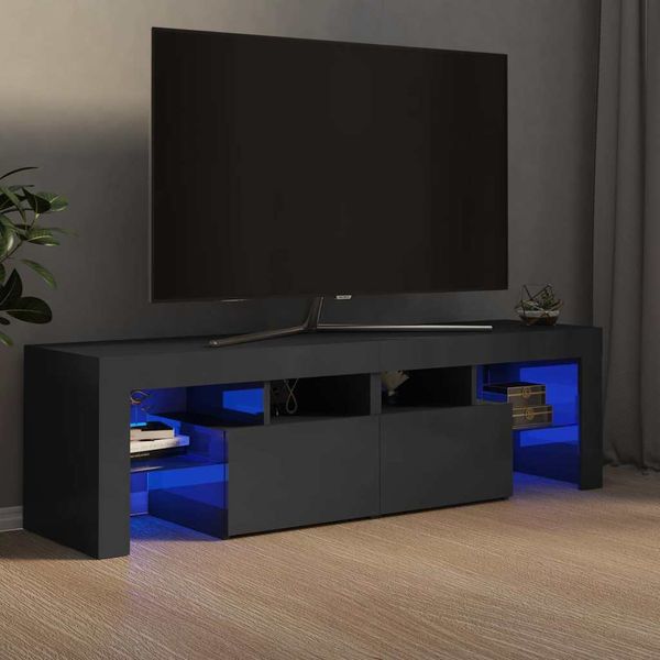 vidaXL TV skrinka s LED svetlami, lesklá sivá 140x36,5x40 cm