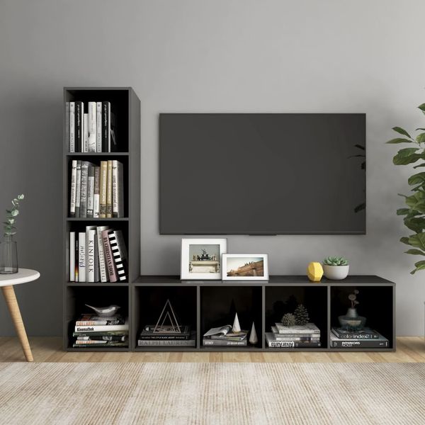 vidaXL TV skrinky 2 ks lesklé sivé 142,5x35x36,5 cm drevotrieska
