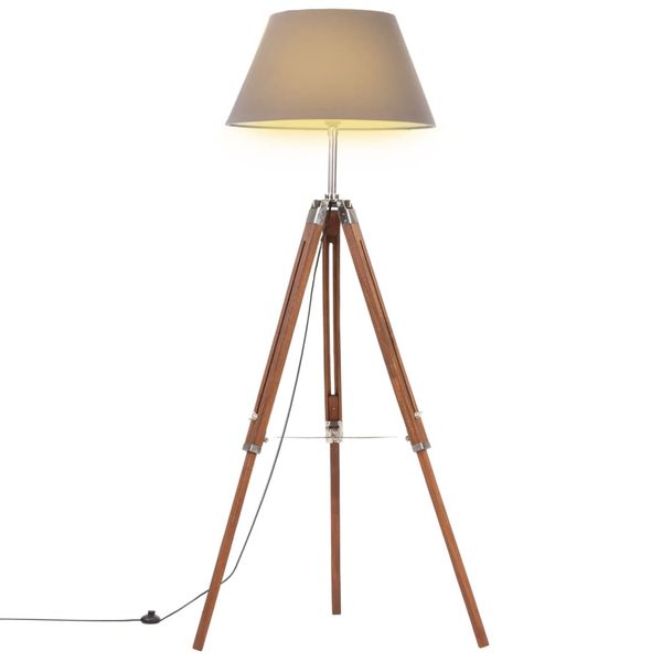 vidaXL Lampa na statíve medovo-hnedá a sivá 141 cm teakový masív