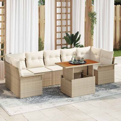 vidaXL Súprava záhradných pohoviek s úložiskom 8 pcs Béžová Poly ratan