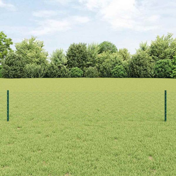vidaXL Hexagonálny plot s stĺpom 50 x 0,4 m PVC potiahnutá oceľ Zelená