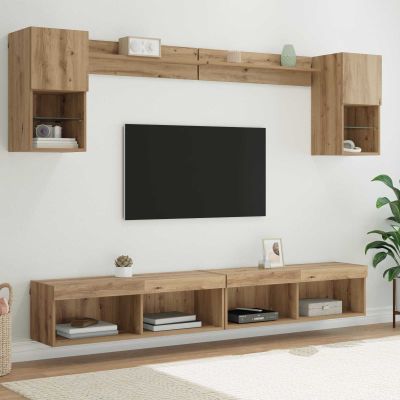 vidaXL TV nástenné jednotky s LED 6 pcs Remeselný dub Kompozitné drevo