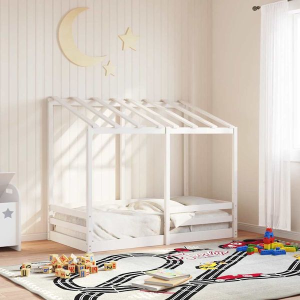 vidaXL Detská posteľ so strechou biela 70x140 cm borovicový masív