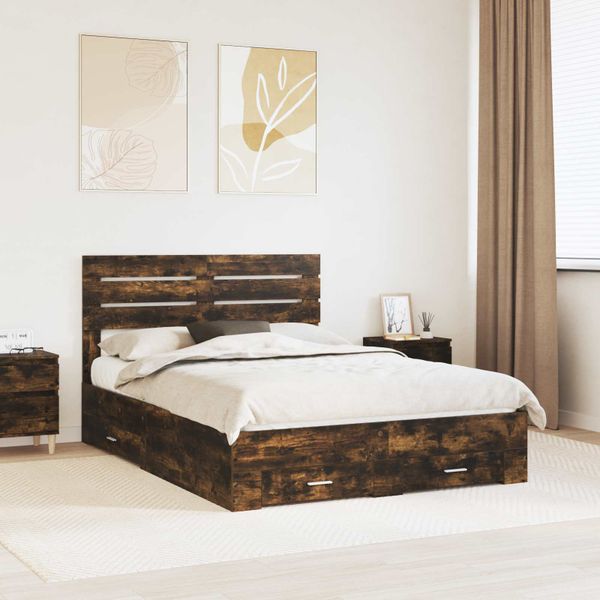 vidaXL Rám postele Dymová dub 160 x 200 cm Kompozitné drevo
