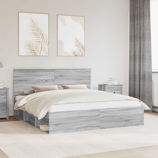 vidaXL Rám postele Sivý Sonoma 180 x 200 cm Masívne borovicové drevo