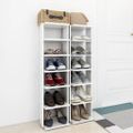 vidaXL Skrinky na topánky 2 ks biely vysoký lesk 27,5x27x102 cm
