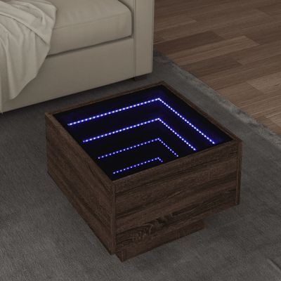vidaXL Bočný stolík s LED hnedý dub 40x40x30 cm kompozitné drevo