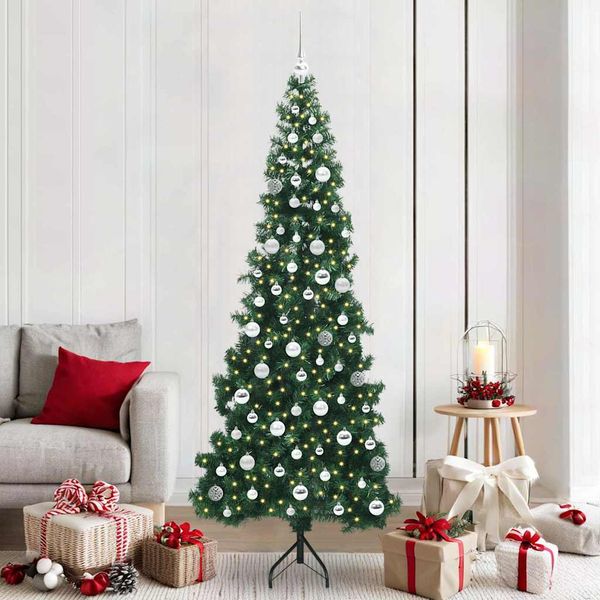 vidaXL Rohový umelý vianočný strom s 300 LED-i Zelená 210 cm PVC a kov