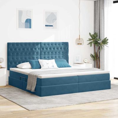 vidaXL Postel s úložným prostorem a matrací Tmavomodrá 200 x 200 cm