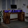 vidaXL Stôl s LED svetlami dymový dub 160x55x91 cm kompozitné drevo