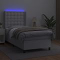 vidaXL Boxspring posteľ s matracom a LED biela 90x190 cm umelá koža