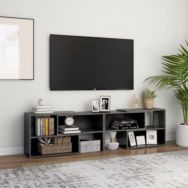 vidaXL TV skrinka, lesklá sivá 149x30x52 cm, kompozitné drevo