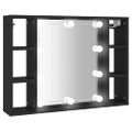 vidaXL Zrkadlová skrinka s LED čierna 76x15x55 cm