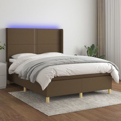 vidaXL Posteľ boxsping s matracom a LED tmavohnedá 140x200 cm látka