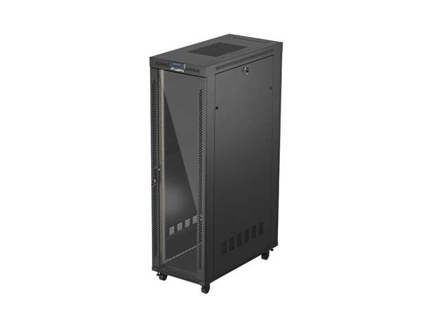 19'' Voľne stojaca racková skriňa 42U 600X1200 čierne sklenené dvere lcd lanberg (flat pack) V2