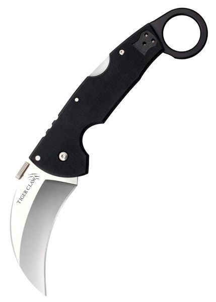Cold Steel 22C Tiger Claw Plain vreckový nôž karambit 10 cm, hladká hrana, čierna, G10