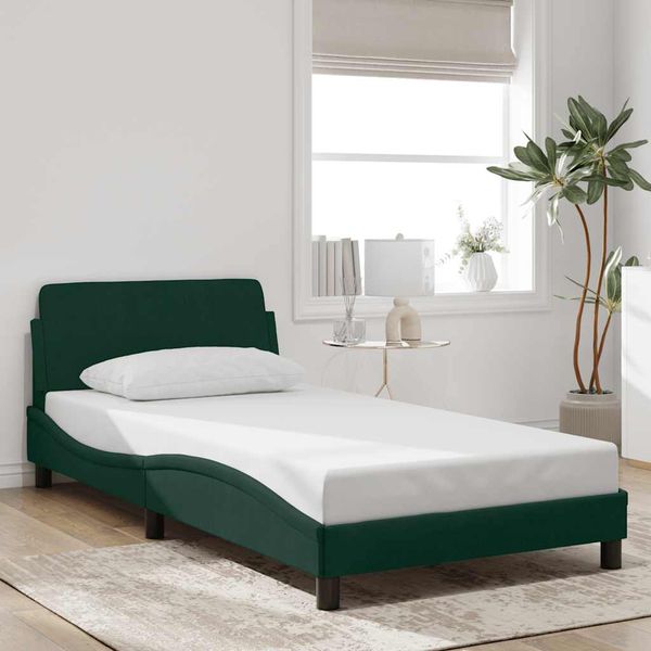 vidaXL Rám postele Dover tmavozelený 100x200 cm zamat